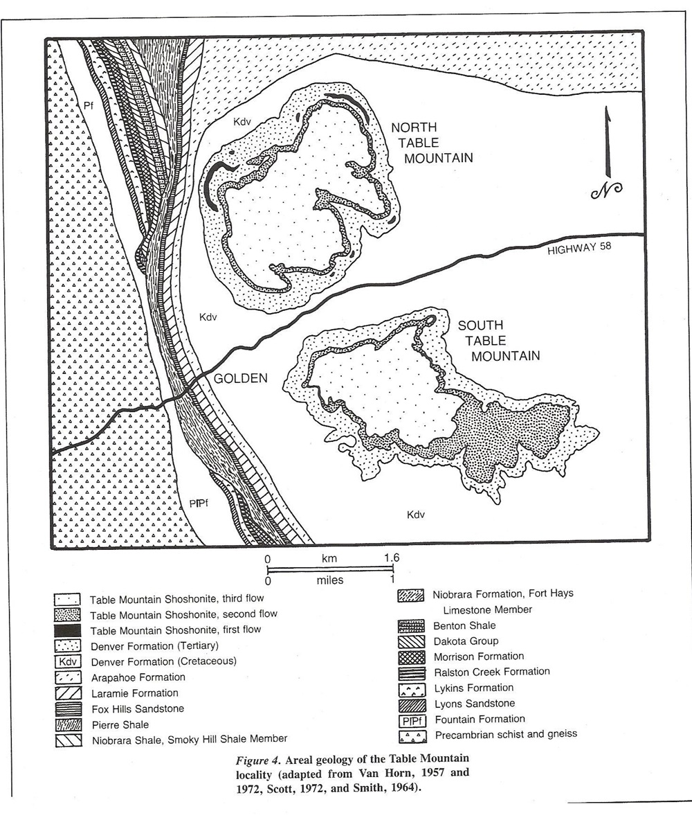 Simplified geologic map of North and South Table Mountains