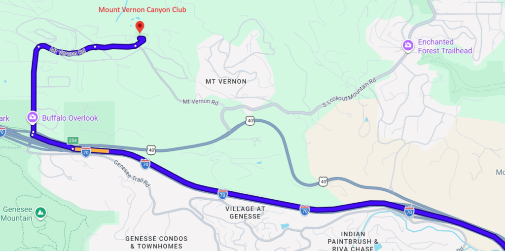 <b>Route to Mount Vernon Canyon Club</b>, from Google Maps